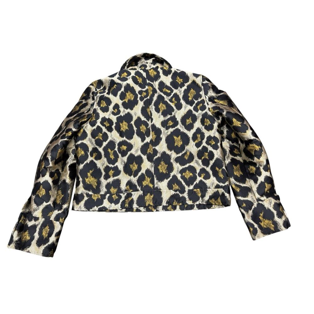 Sezane Terry Jacket 34 XS Leopard Jacquard Cropped Button Front - Picture 8 of 11